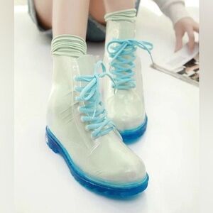 Preloved Jelly Translucent Ankle Boots with Blue Accents Size 7.5